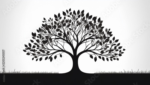 tree with leaves silhouette on white background