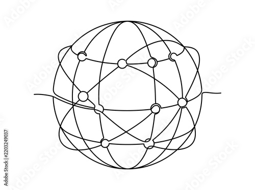 Global Network Connection Continuous One Line Drawing
