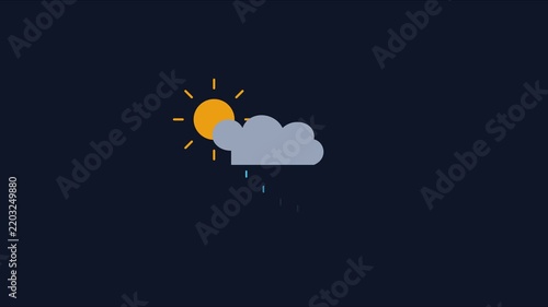 Weather animation with sun and rain cloud for meteorological forecasts and digital ui 4k
