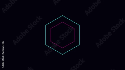 Abstract neon hexagon geometric motion animation 4k background, loop