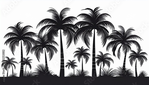 palm trees silhouettes on white background