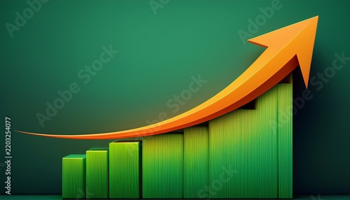 green bar chart with orange arrow showing upward trend and growth