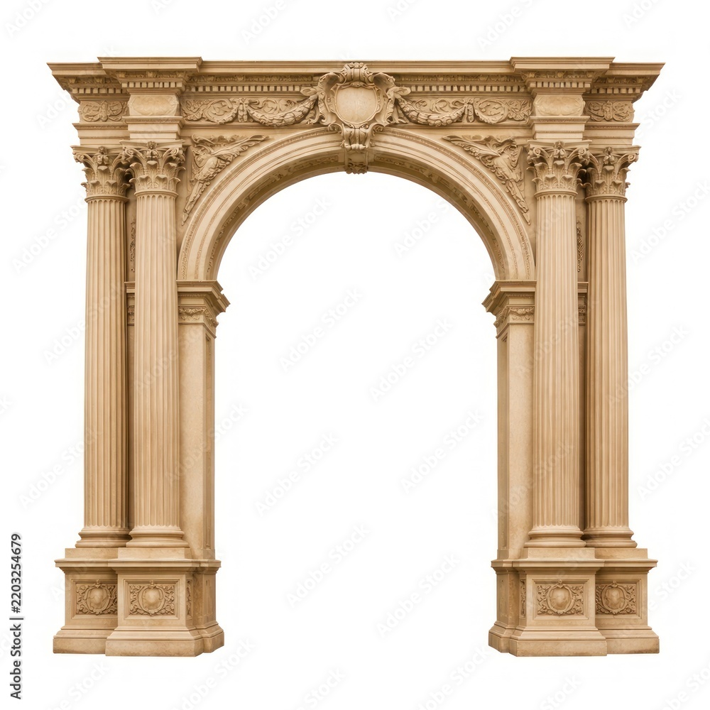 Obraz premium Ornate classical stone archway with intricate carvings and columns.