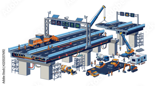 Highway Construction Isometric Illustration