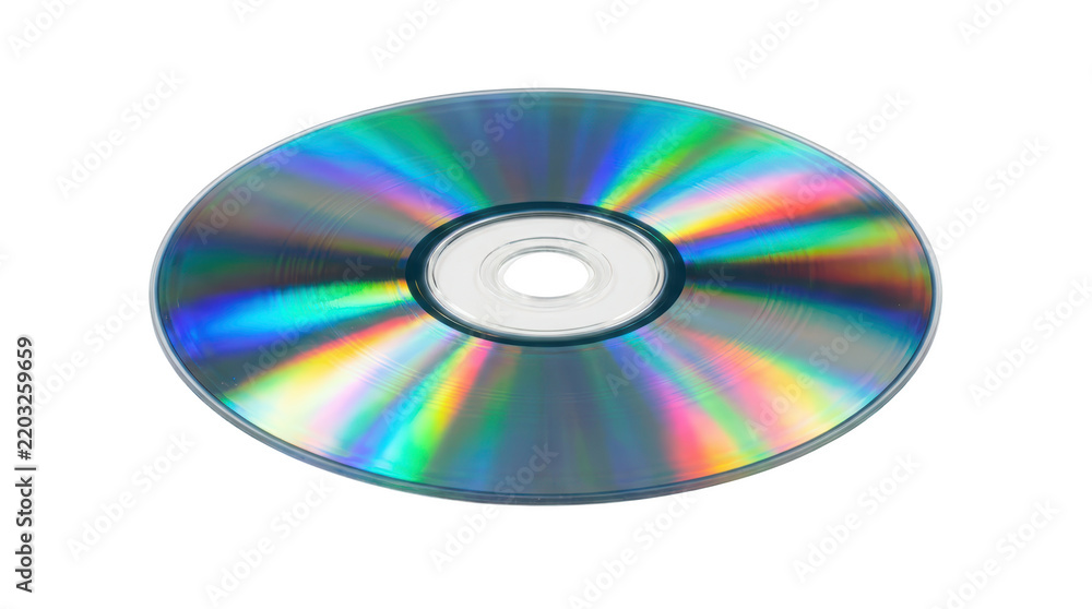 Fototapeta premium Compact disc with rainbow reflections isolated on transparent background