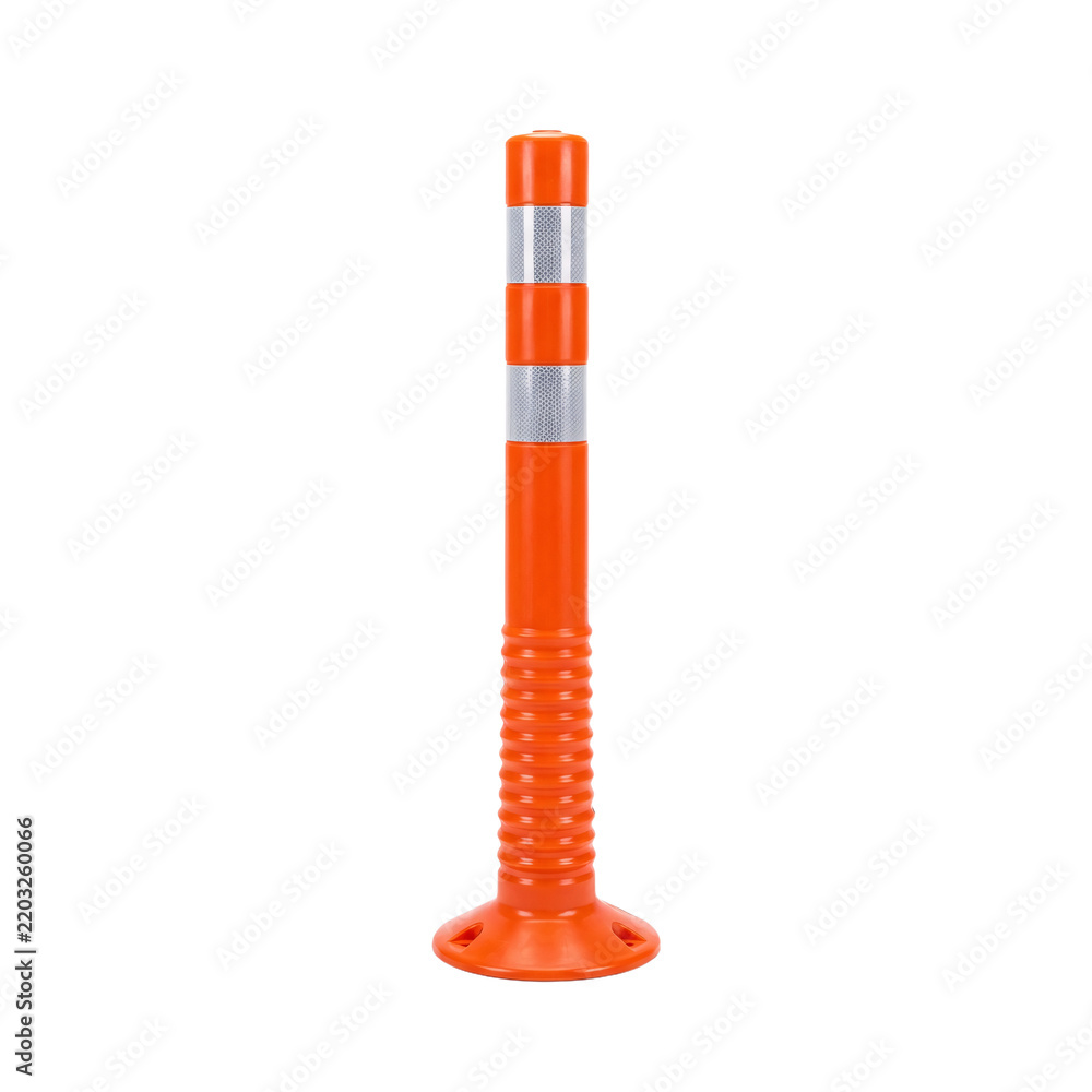 Fototapeta premium Orange Flexible Traffic Delineator Post with Reflective Strips Isolated on White Background