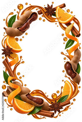 Premium Tamarind Orange Spice Advertising Frame on Transparent Background