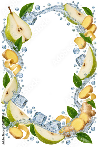 Premium Pear Ginger Sparkling Water Advertising Frame on Transparent Background