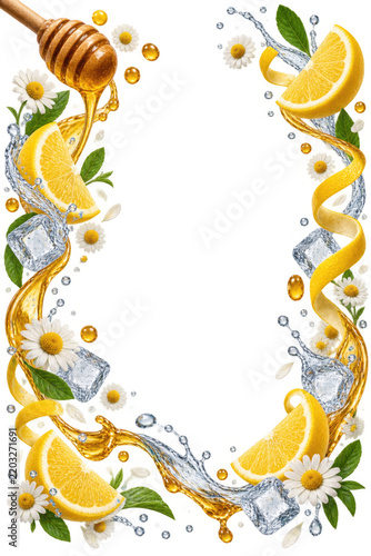 Premium Honey Lemon Chamomile Advertising Frame on Transparent Background