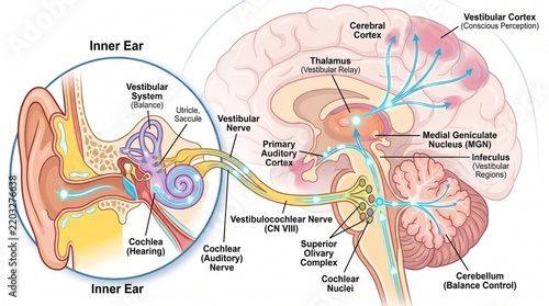 Auditory and Vestibular Neural Pathways in the Human Brain