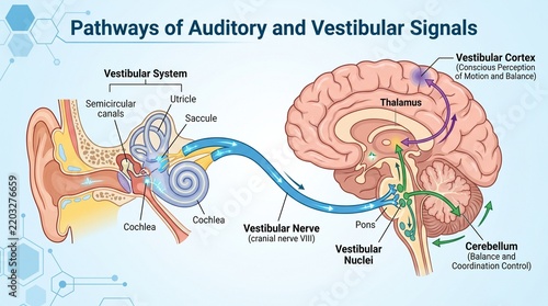 Anatomical Diagram of Auditory and Vestibular Signal Pathways
