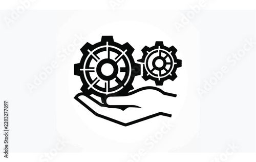 Hand holding two mechanical gears symbolizing industry and technology.