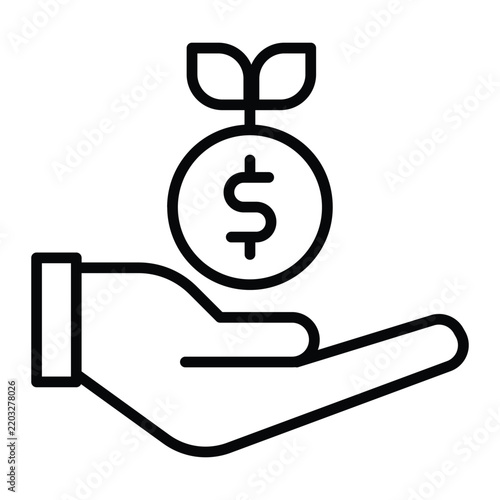 Investment support concept showing a hand holding a money bag with a sprouting plant, symbolizing financial assistance, capital growth, savings and wealth development