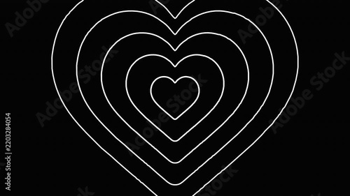 Concentric White Line Heart Pulse Tunnel Motion Graphic Loop Animated on Transparent Background Minimalist Symbol of Love and Romance