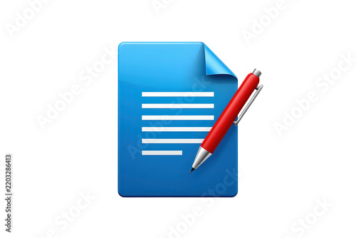 Graceful blue document with writing pen as product view