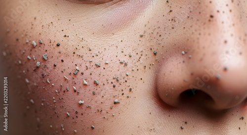 Macro Close-up of Blackheads and Clogged Pores on Human Skin for Skincare and Dermatology Concept