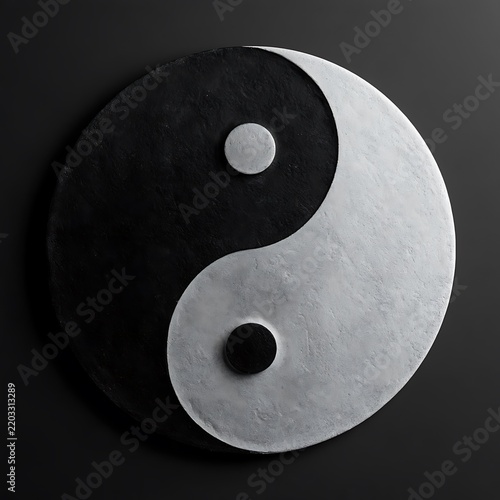 A sculpted black and white artistic depiction of the ancient Yin Yang symbol, embodying universal balance, harmony, and the dynamic interplay of opposing forces in a timeless design