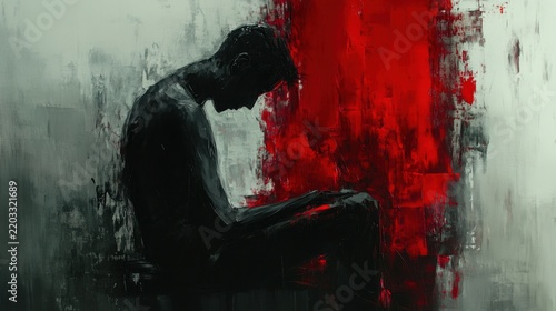 Abstract Human Silhouette in Shadow with Red Background Art