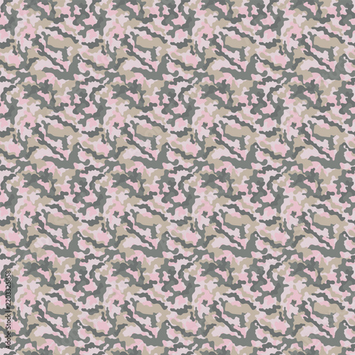 Seamless camouflage pattern with organic shapes in pastel pink and light grey for trendy streetwear design
