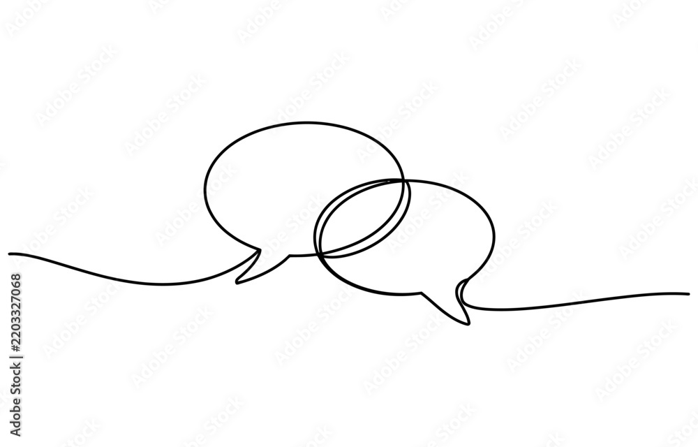 Obraz premium Continuous single line drawing of two speech bubbles representing communication and dialogue Vector, illustration