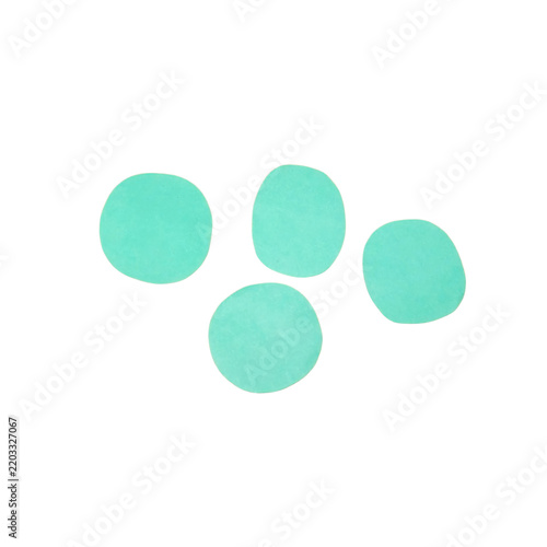 Four circular light blue paper cutouts with irregular edges isolated on a transparent background