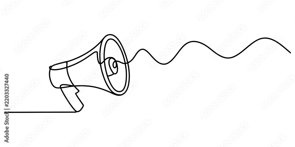 Obraz premium Continuous single line drawing of a megaphone making announcement