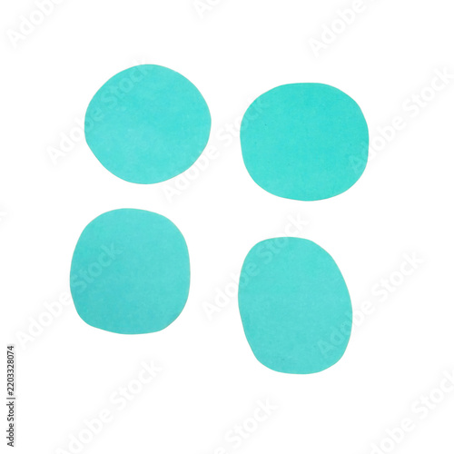 Four cyan blue paper circles arranged on a solid isolated on a transparent background