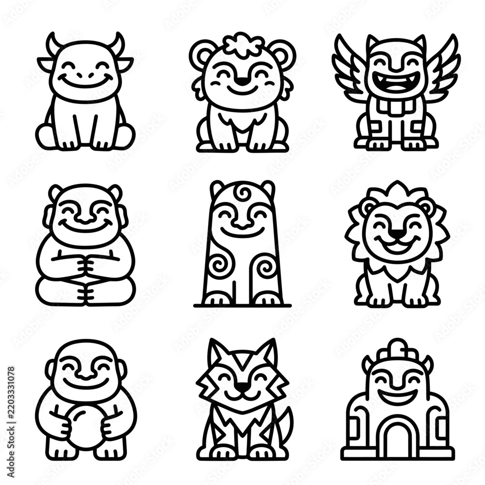 Obraz premium Cute Mythical Creatures Collection: Kawaii Animals & Fantasy Characters Icon Set