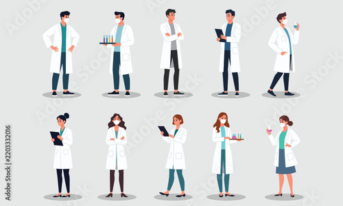 Scientist characters flat vector graphic collection