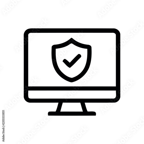 Cyber Security Shield on Computer Monitor