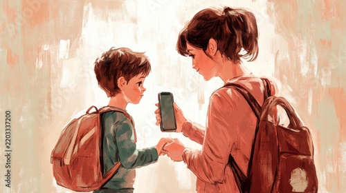 Loving Mother Shows Child Smartphone in Warm and Caring Moment