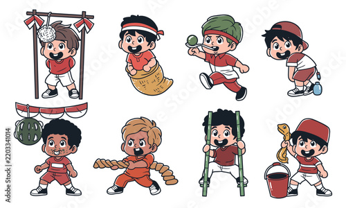 Indonesian festival kids character vector graphic collection