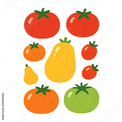 Colorful Heirloom Tomatoes Variety Set with Red Orange and Green Tomatoes Isolated on Transparent Background