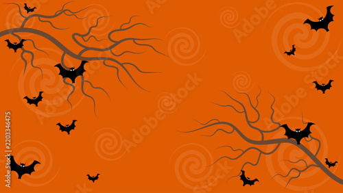 Spooky Bats And Dead Trees On A Yellow Orange Background On Halloween Night
