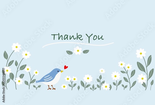 小鳥と白い花のThank Youカード