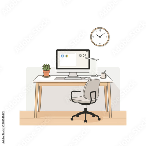 Modern home office workspace with computer and desk