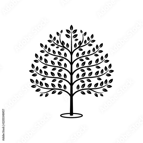 Black outline icon of a decorative tree with many leaves