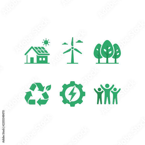 Set of green eco friendly sustainability and energy icons