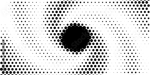 Abstract Black and White Halftone Dots Pattern with Circular Optical Illusion Background