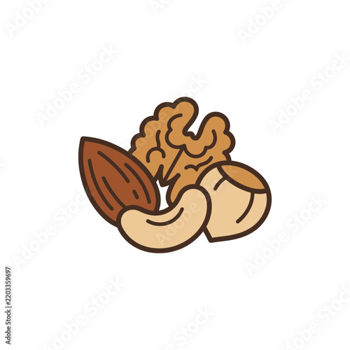 Group of mixed nuts including walnut.
