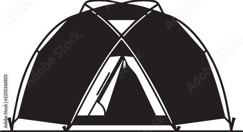 Black silhouette of a dome tent with visible frame and entrance flap