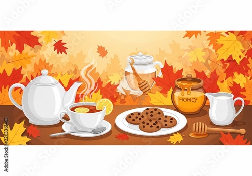 Cozy Autumn Beverage and Snack Spread with Warm Colors