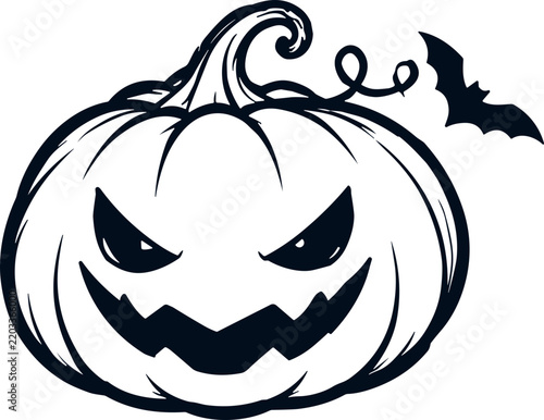 Hand Drawn Halloween Pumpkin and Jack O Lantern Character Vector with Bats