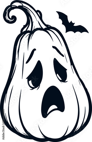 Hand Drawn Halloween Pumpkin and Jack O Lantern Character Vector with Bats