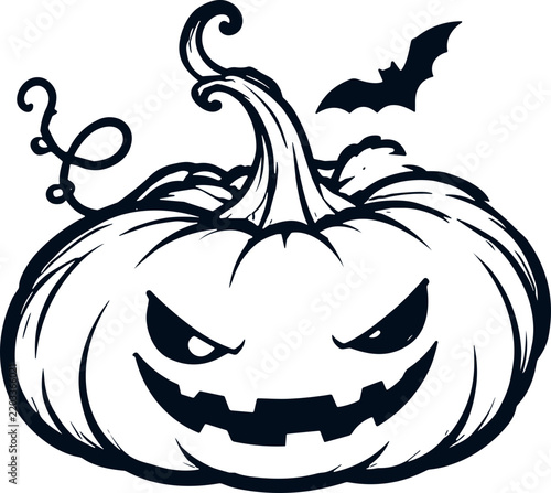 Hand Drawn Halloween Pumpkin and Jack O Lantern Character Vector with Bats