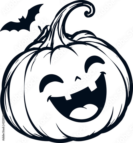 Hand Drawn Halloween Pumpkin and Jack O Lantern Character Vector with Bats