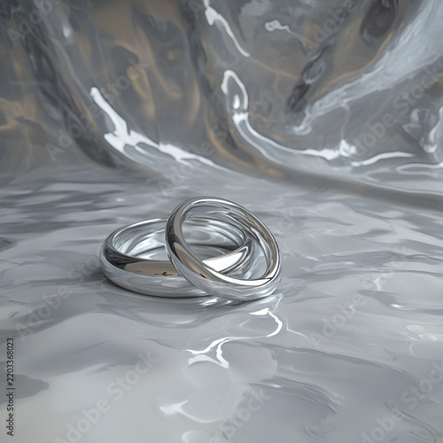 Beautiful silver wedding bands displayed on a shiny surface perfect for romantic events and special celebrations