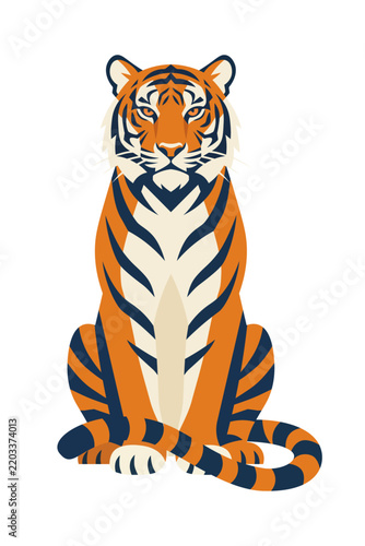 Tiger sits upright for security logos and luxury branding