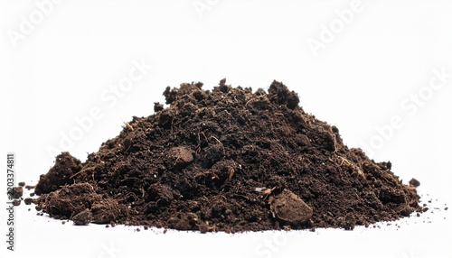Mound of nutrient-rich dark soil for gardening and plant cultivation projects in isolated studio setting