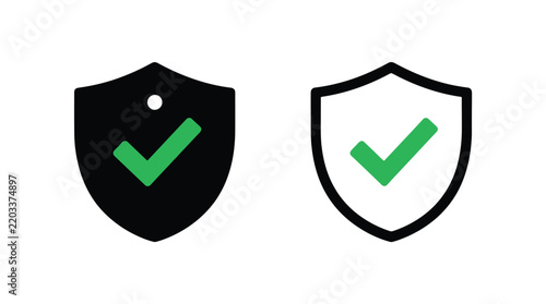 Minimalist verified secure shield icons with green checkmarks for trustworthy website, app, or business branding and